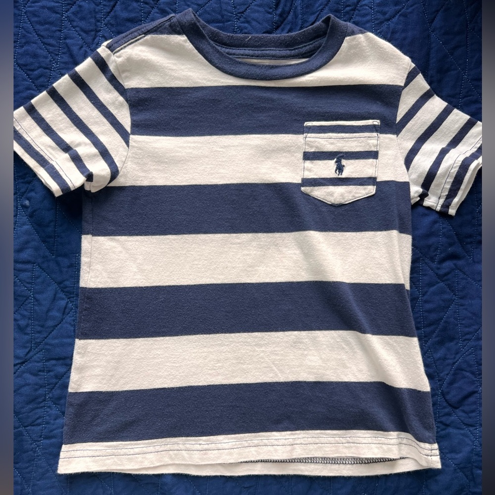 Polo Ralph Lauren Kids Navy and White Striped Tee 4T.  Excellent condition